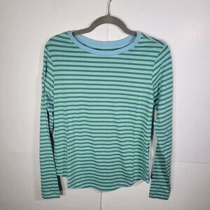 Universal Standard Aqua & Green Striped Long Sleeve Crewneck Tee Size 4X (00/0)